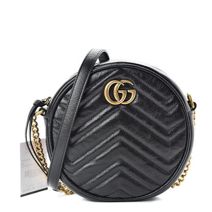 Gucci Azalea Calfskin Matelasse Heart Mini GG Marmont Round Shoulder Bag Black 1 of 9