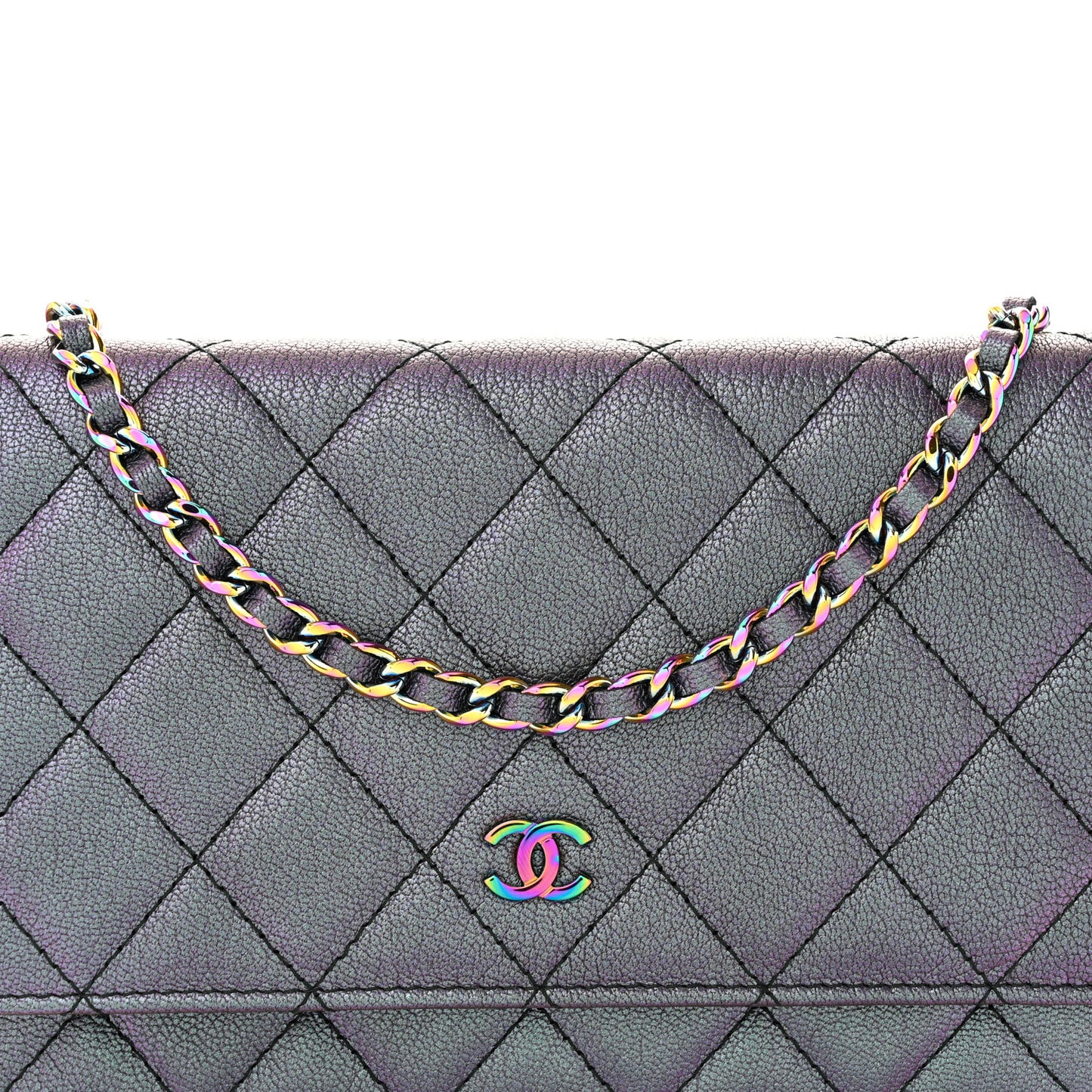 Iridescent Goatskin Quilted Wallet On Chain WOC Purple