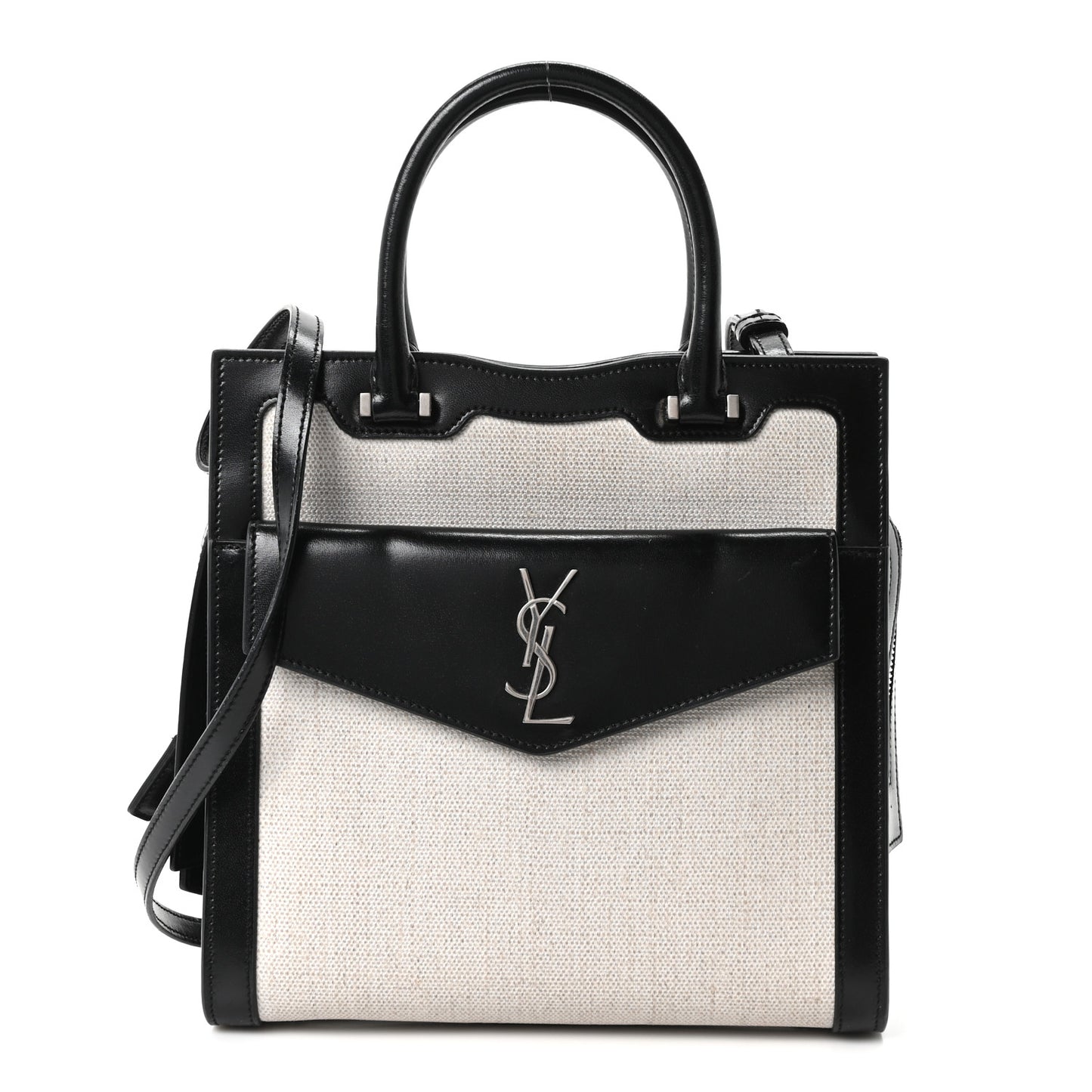 Canvas Calfskin Small Uptown Tote Black