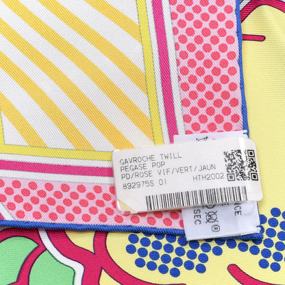 Hermes Silk Pegase Pop Pocket Square Rose Vif Vert Jaune 3 of 4