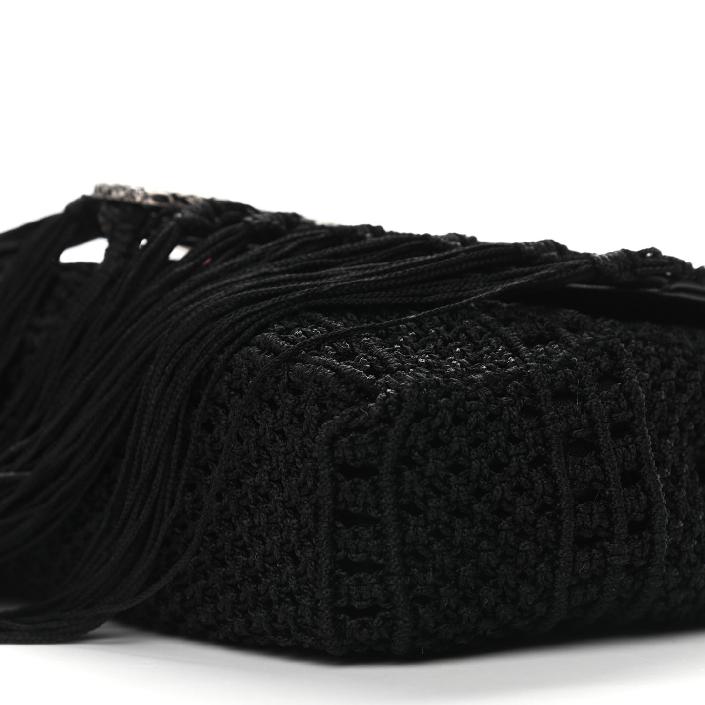 Calfskin Crochet Baby Monogram Chain Satchel Black