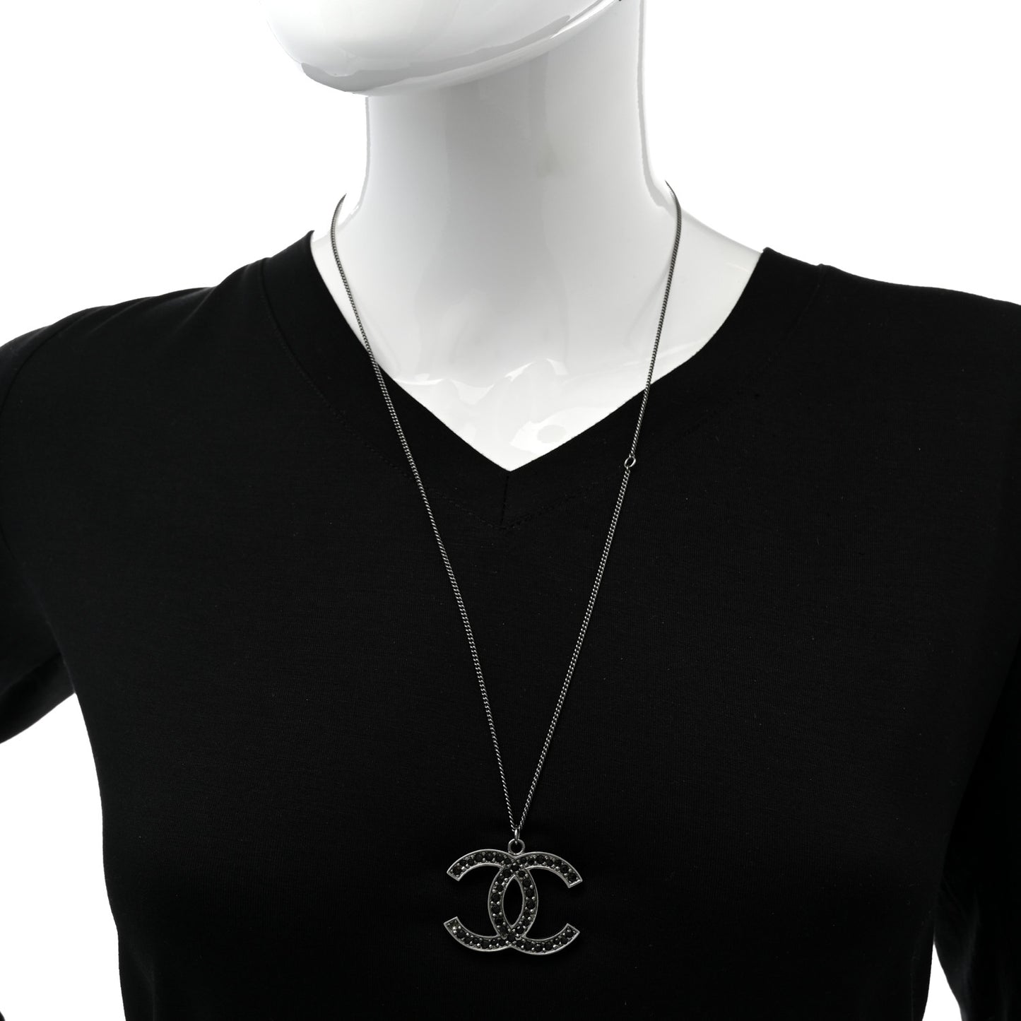Crystal Large CC Necklace Ruthenium Black