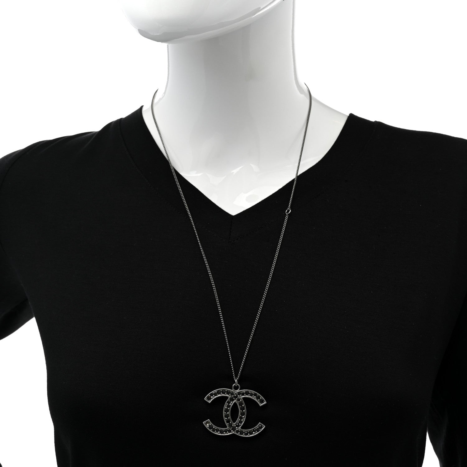 Chanel Crystal Large CC Necklace Ruthenium Black 2 of 7