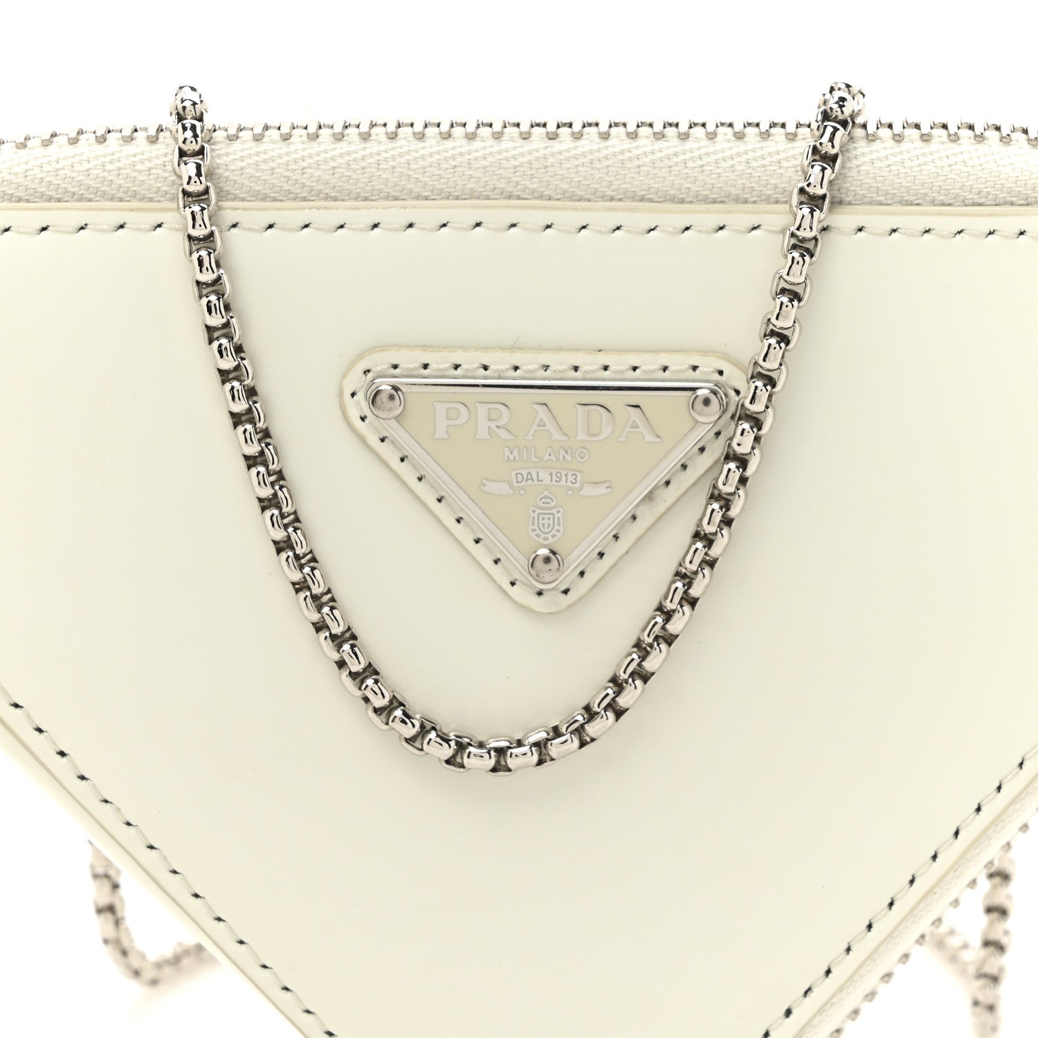 Prada Spazzolato Mini Triangle Chain Crossbody Pouch White 8 of 11