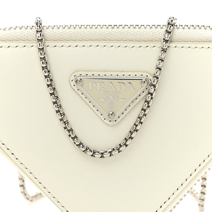Prada Spazzolato Mini Triangle Chain Crossbody Pouch White 8 of 11