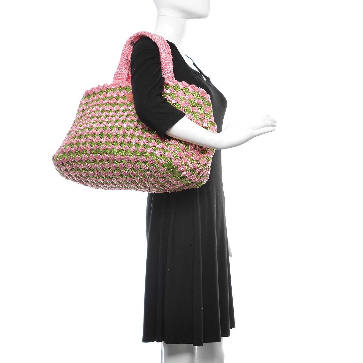 Prada Raffia Crochet Bi-Color Medium Tote Prato Rosa 2 of 8