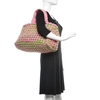 Prada Raffia Crochet Bi-Color Medium Tote Prato Rosa 2 of 8