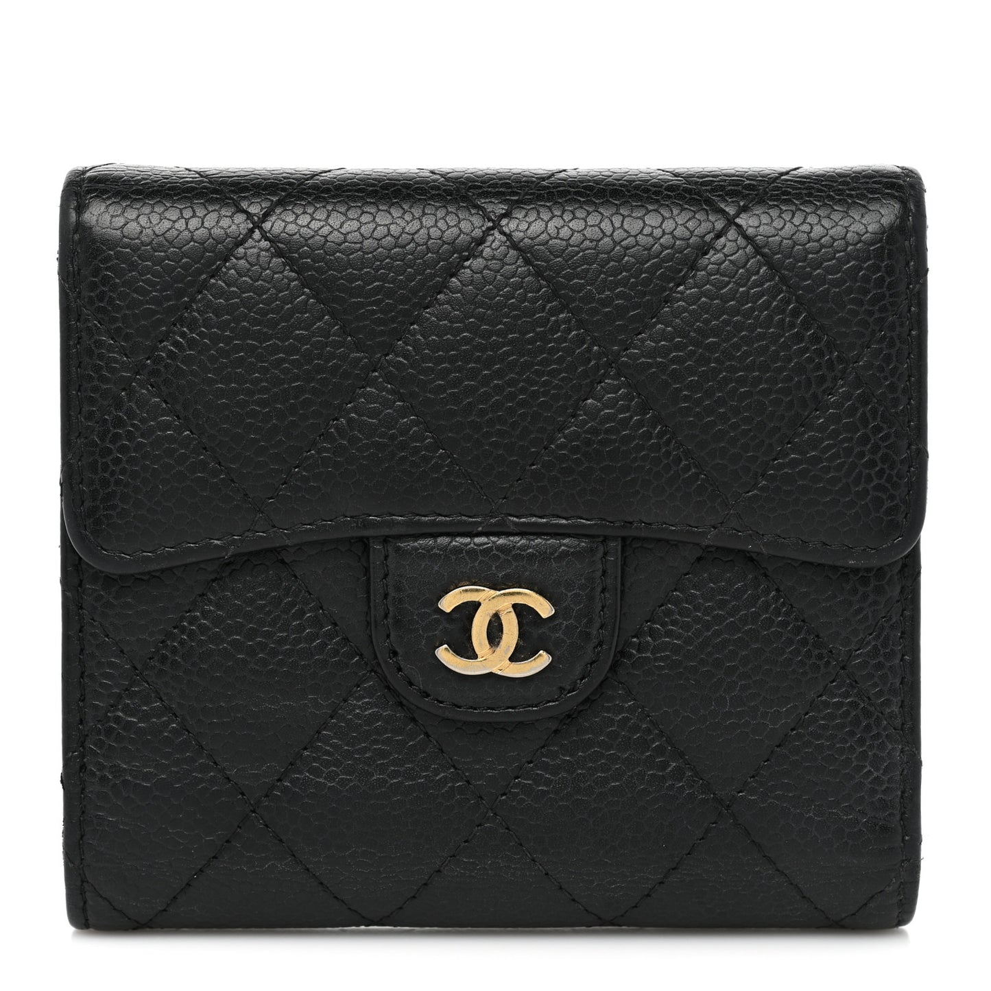 Caviar Quilted Compact Flap Wallet Black