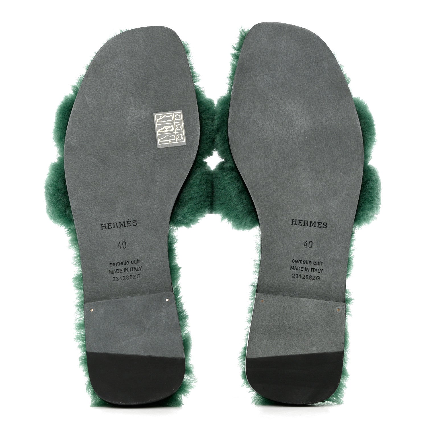 Hermes Woolskin Oran Sandals 40 Vert Anglais 5 of 8