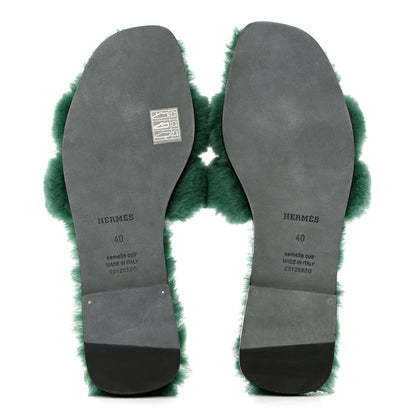 Hermes Woolskin Oran Sandals 40 Vert Anglais 5 of 8