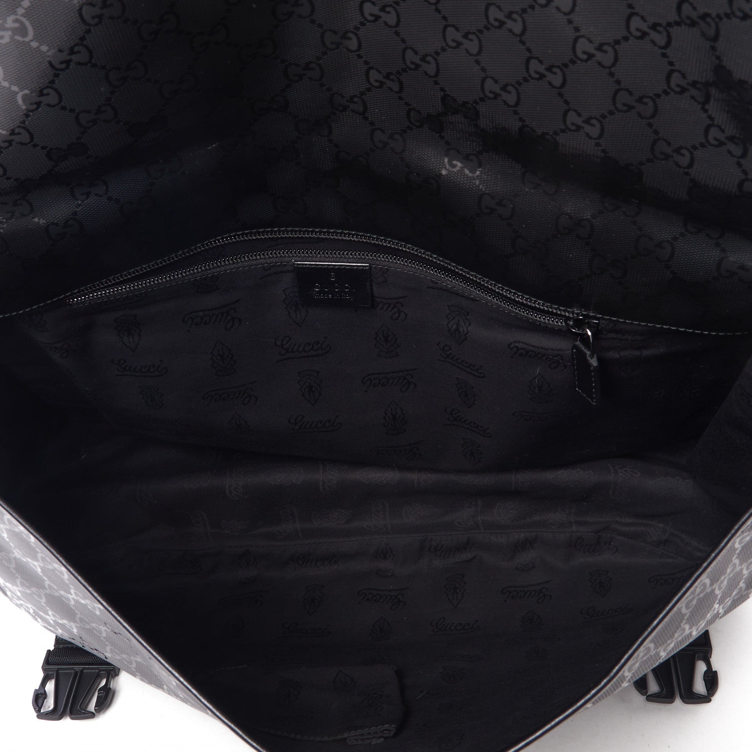 Gucci Imprime Monogram Large Double Buckle Flap Messenger Bag Black 4 of 8