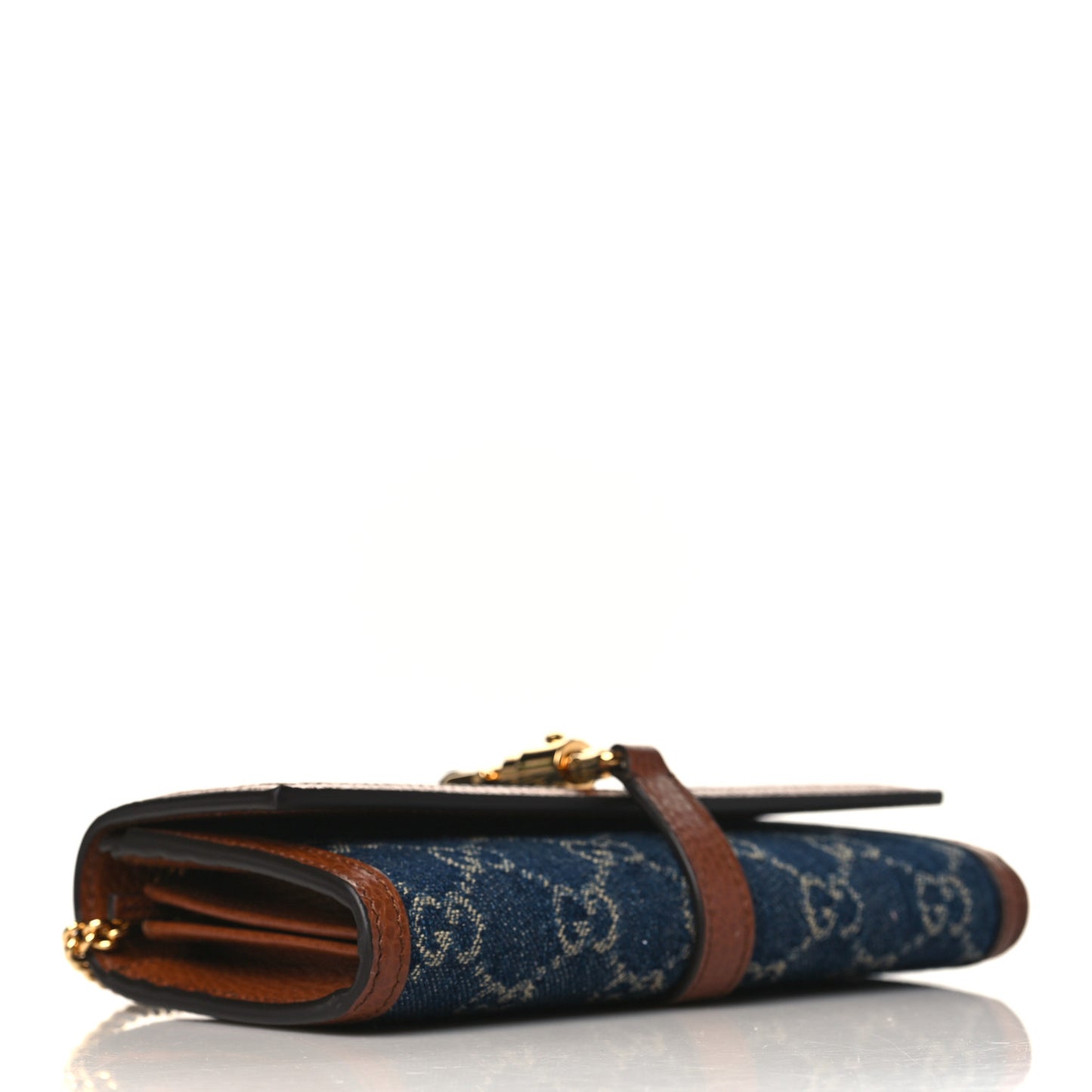 New Denim GG Monogram Jackie 1961 Chain Wallet Blue Tea Cuir