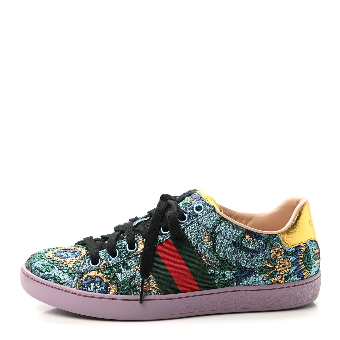 Jacquard Web Embroidered Womens New Ace Sneakers 36 Azure Multicolor Oro Vecchio