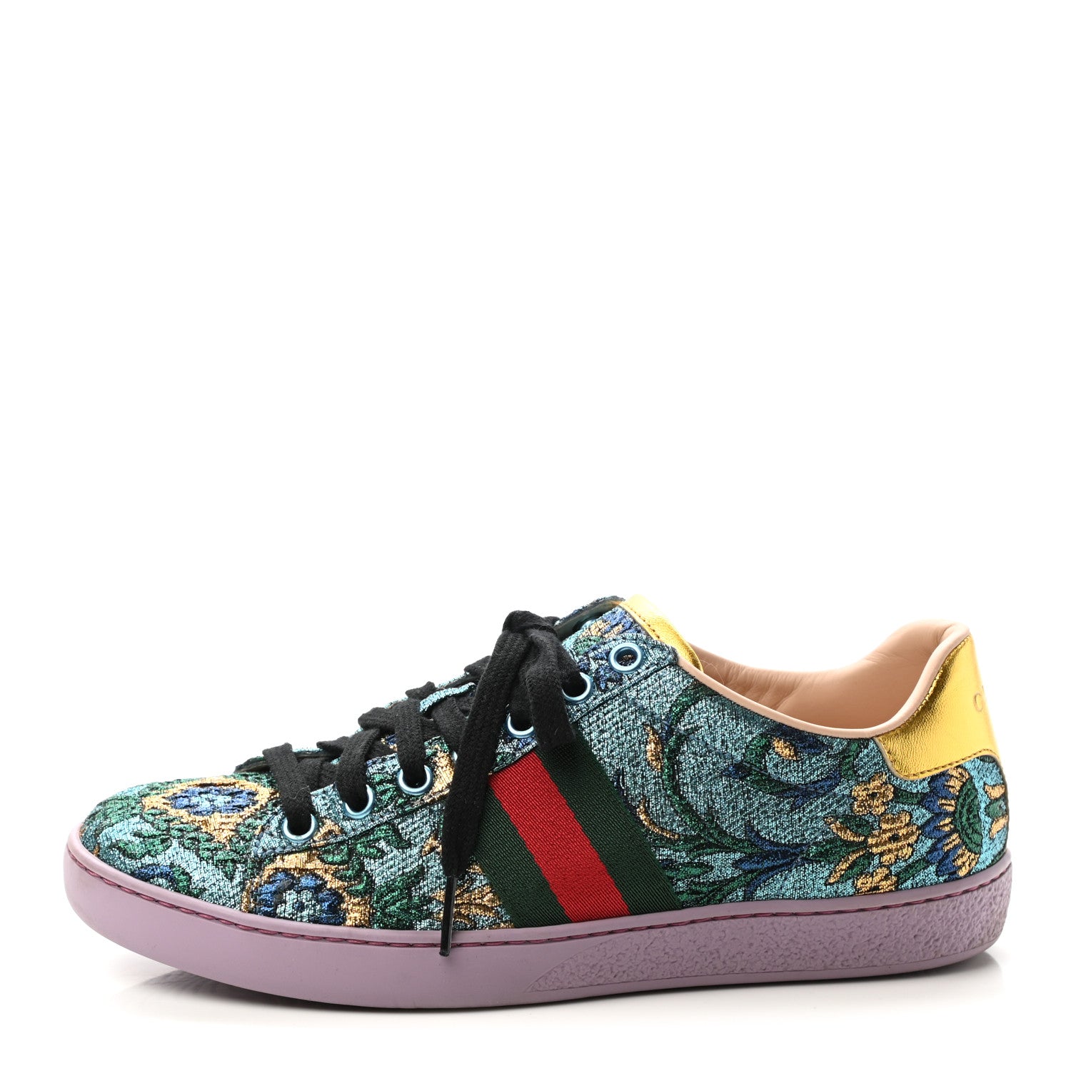 Gucci Jacquard Web Embroidered Womens New Ace Sneakers 36 Azure Multicolor Oro Vecchio 1 of 12