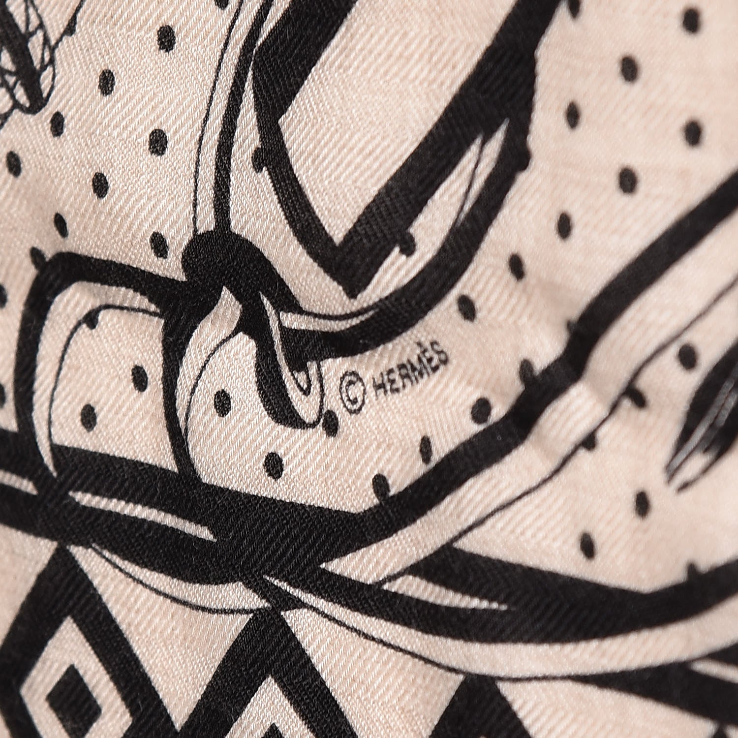 Hermes Silk Cashmere Fouets Et Badines Bandana Shawl 140 Naturel Black 5 of 5