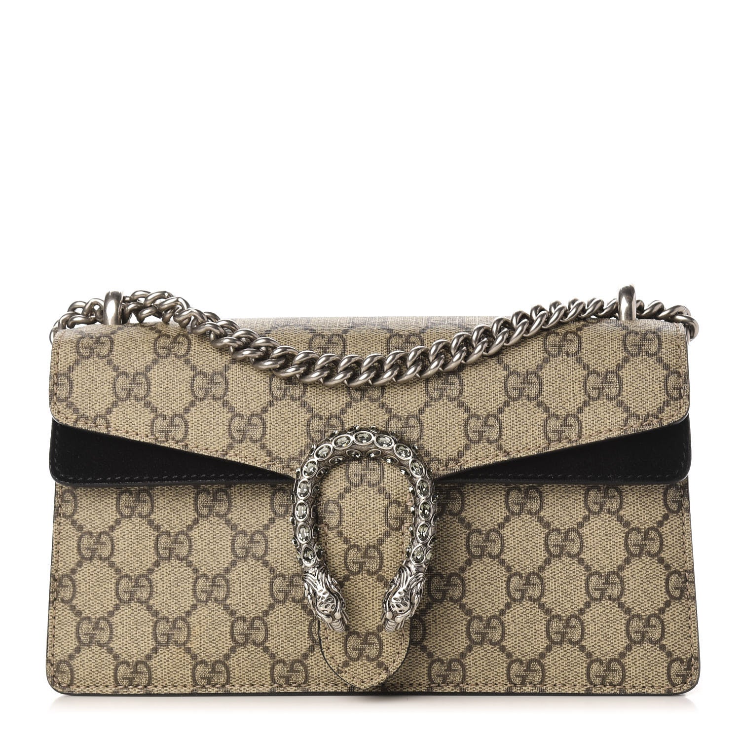 Gucci GG Supreme Monogram Suede Crystal Small Dionysus Shoulder Bag Beige Ebony Black 1 of 13