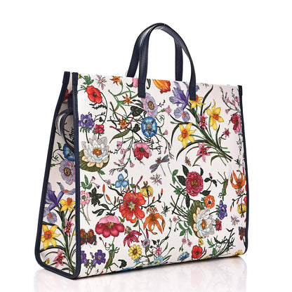 Gucci Canvas Large Flora Tote Navy Multicolor 3 of 10