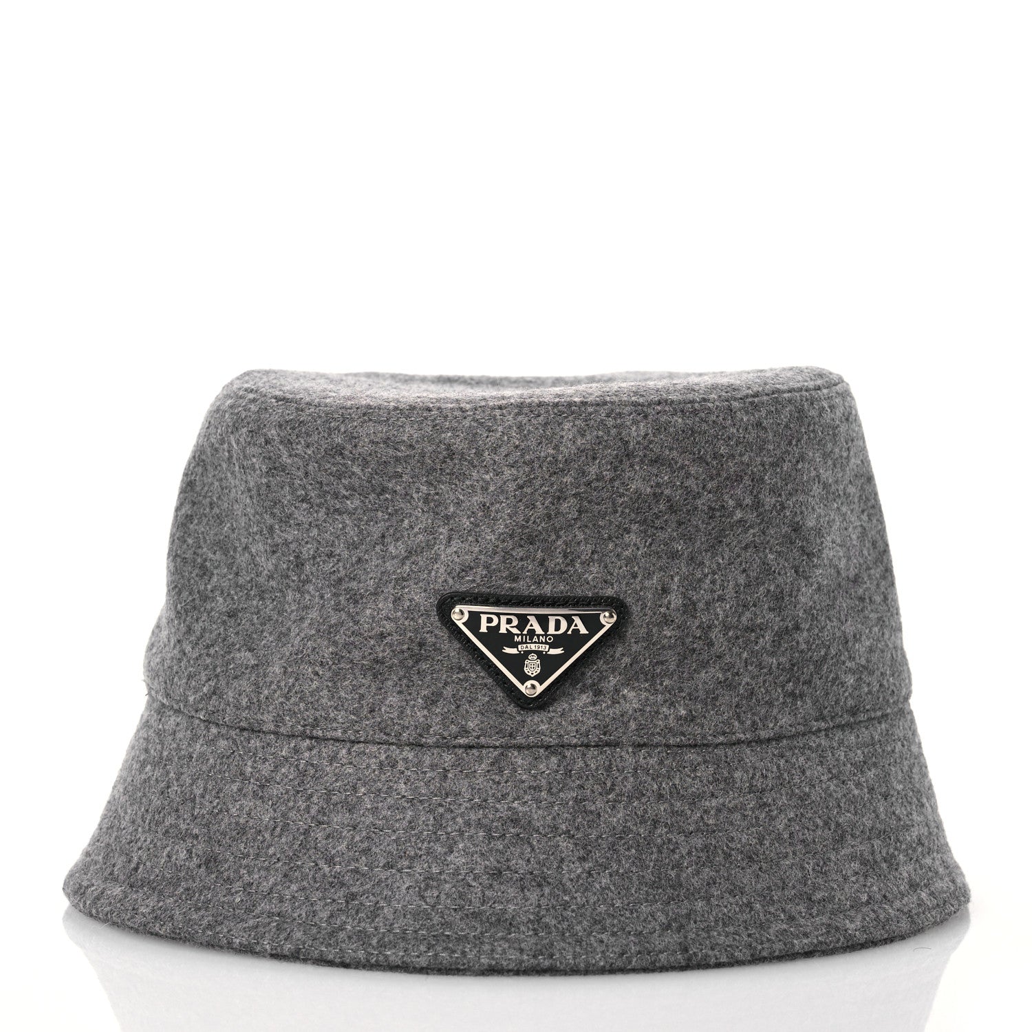 Prada Authentic Loden Wool Metal Triangle Logo Bucket Hat XL Gray 3 of 9