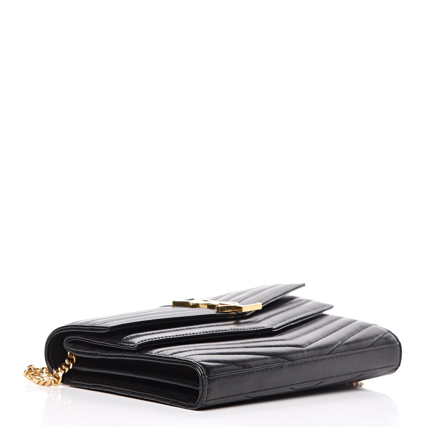 Saint Laurent Lambskin Matelasse Chevron Monogram Sulpice Chain Wallet Black 4 of 10