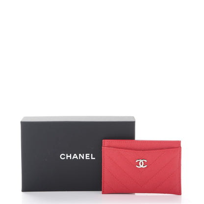 Chanel Caviar Chevron Quilted Card Holder Light Red 9 of 9