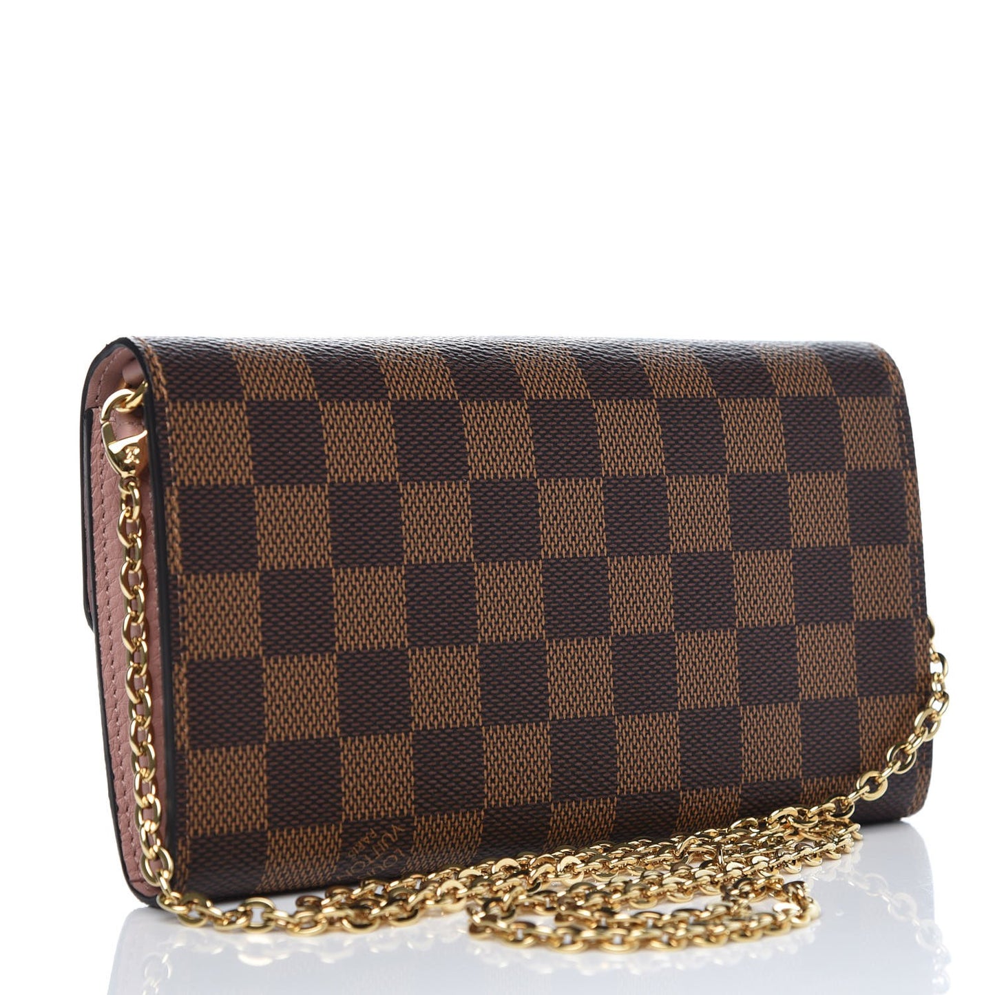 Damier Ebene Croisette Chain Wallet Rose Ballerine