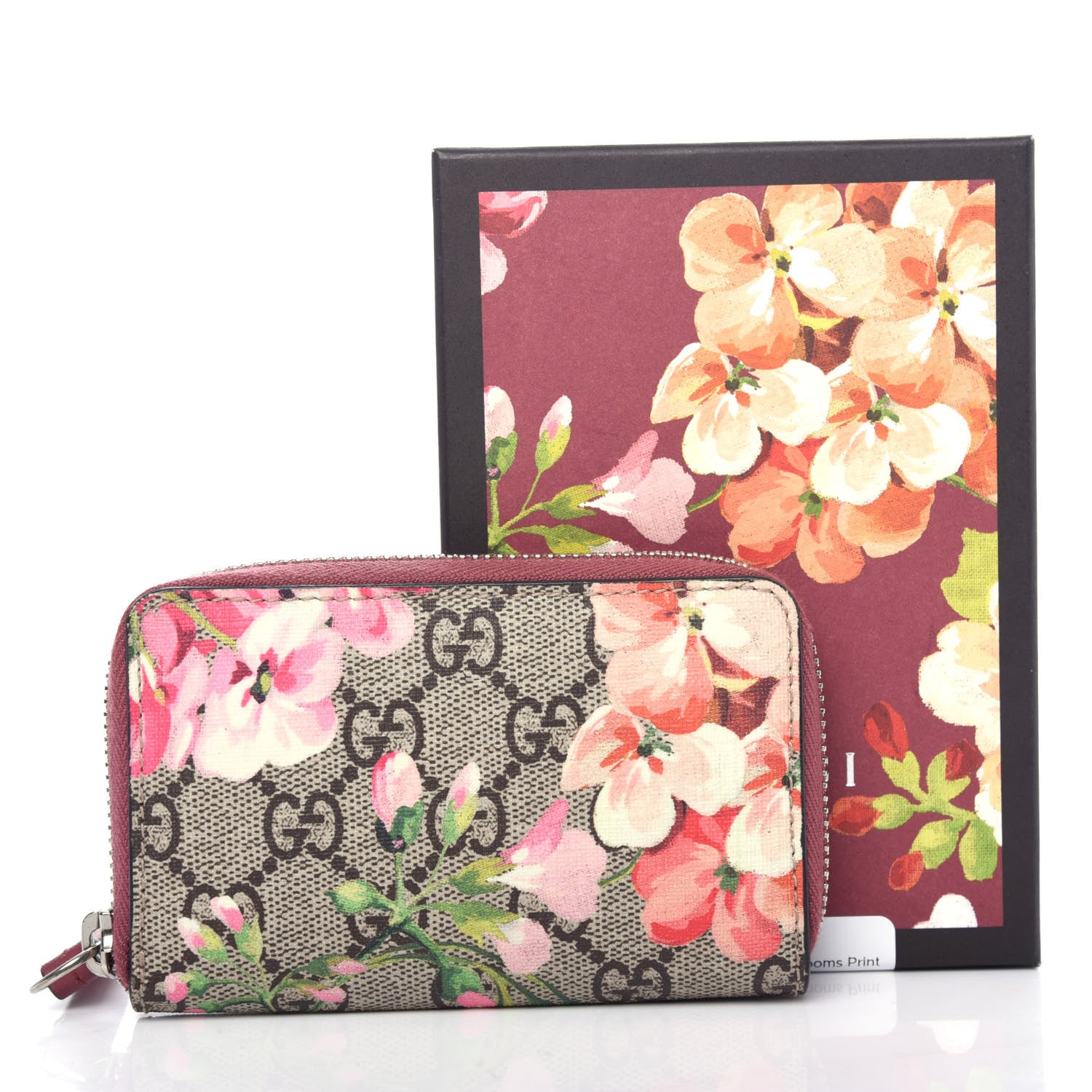 Gucci GG Supreme Monogram Blooms Zip Around Card Case Wallet Beige Multicolor Dry Rose 7 of 7