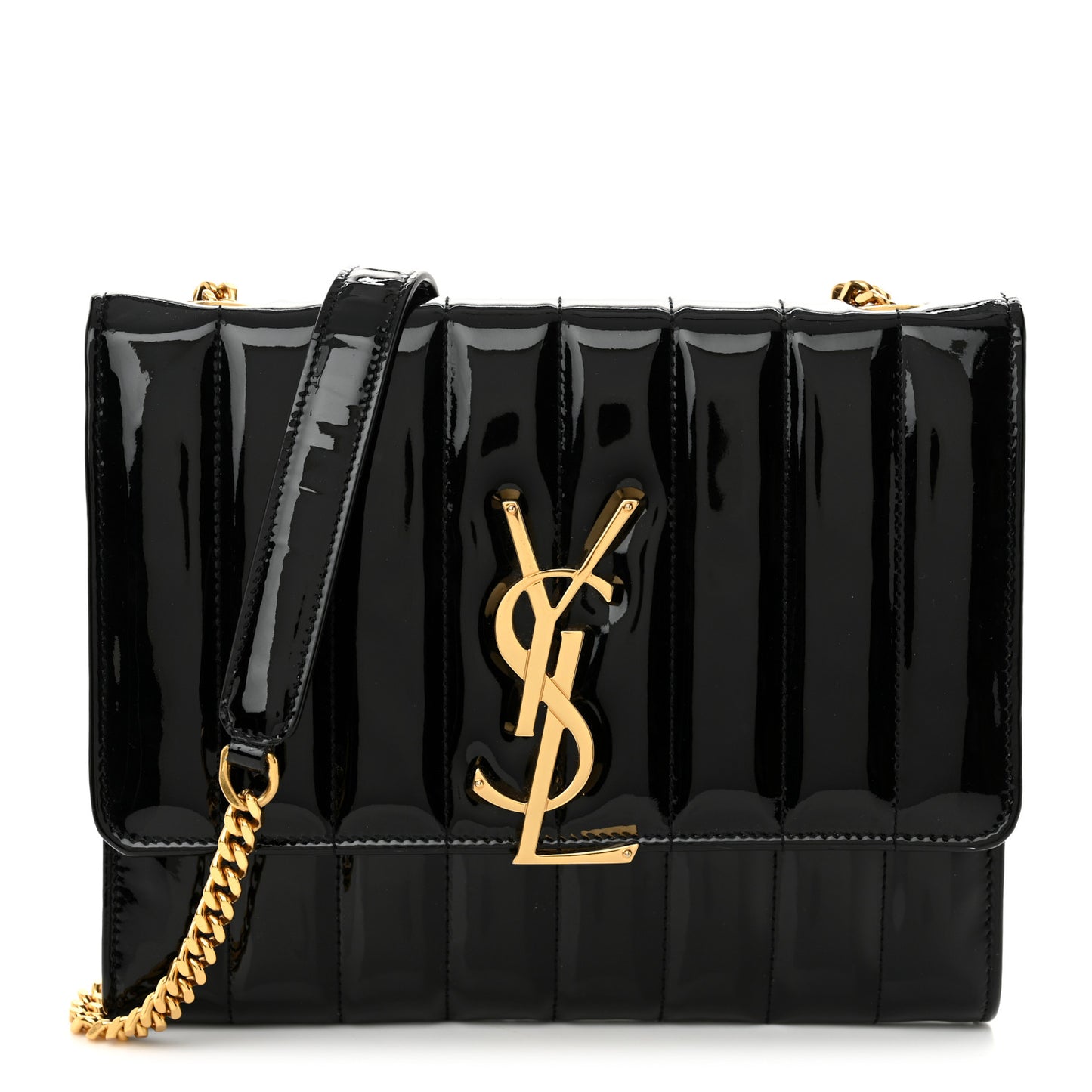 Patent Calfskin Matelasse Monogram Vicky Chain Bag Black