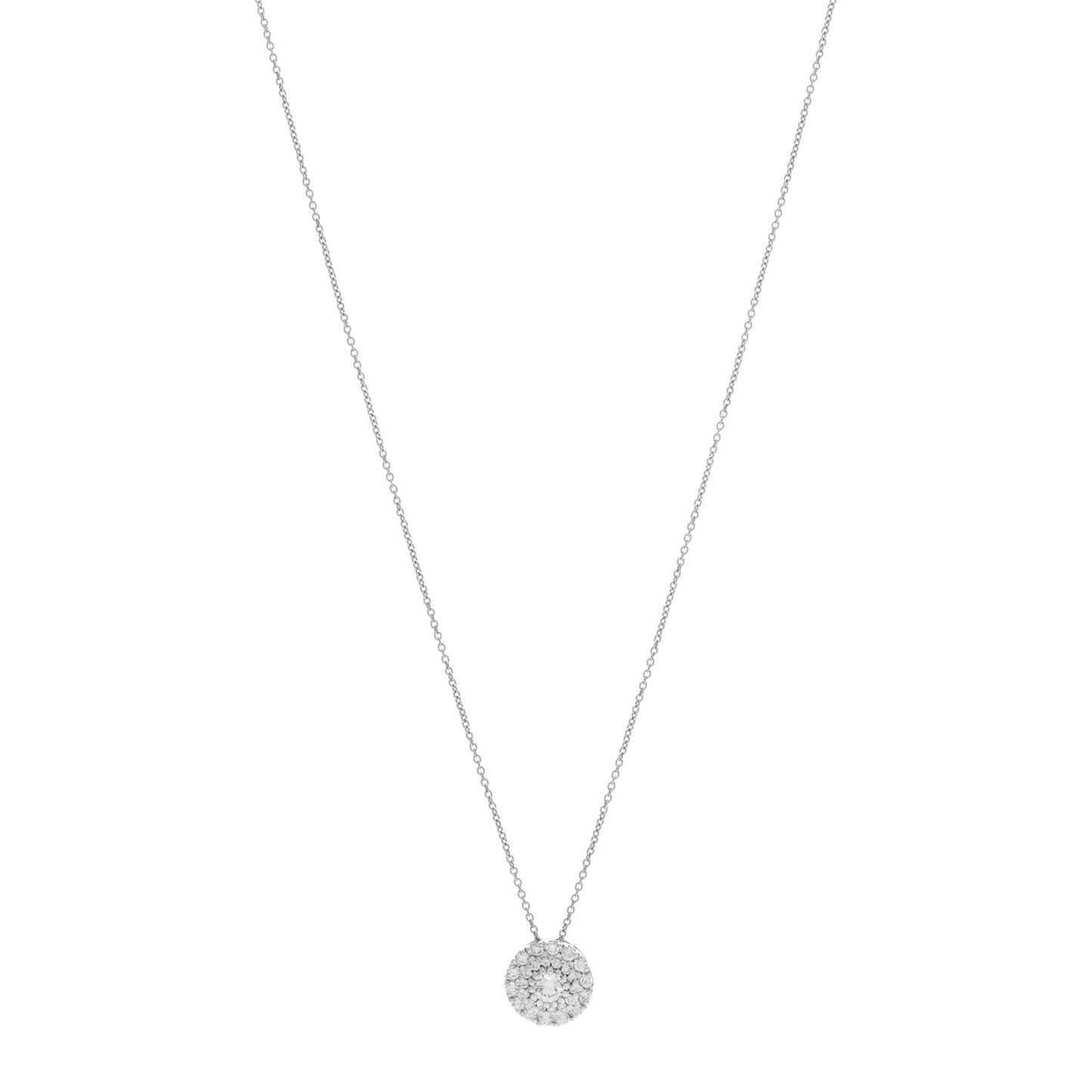 18K White Gold Diamond Disc Pendant Necklace