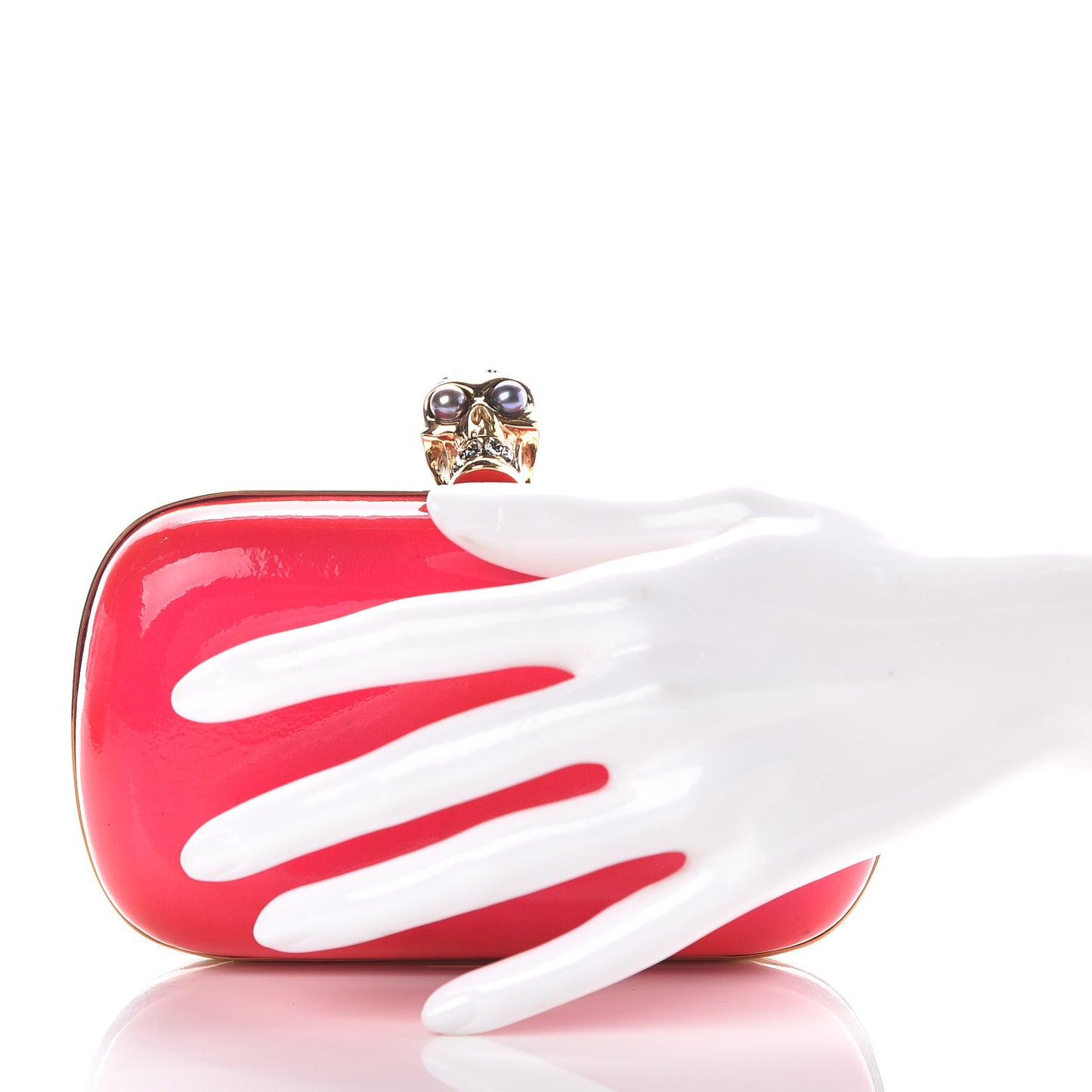 Patent Crystal Skull Box Clutch Pink