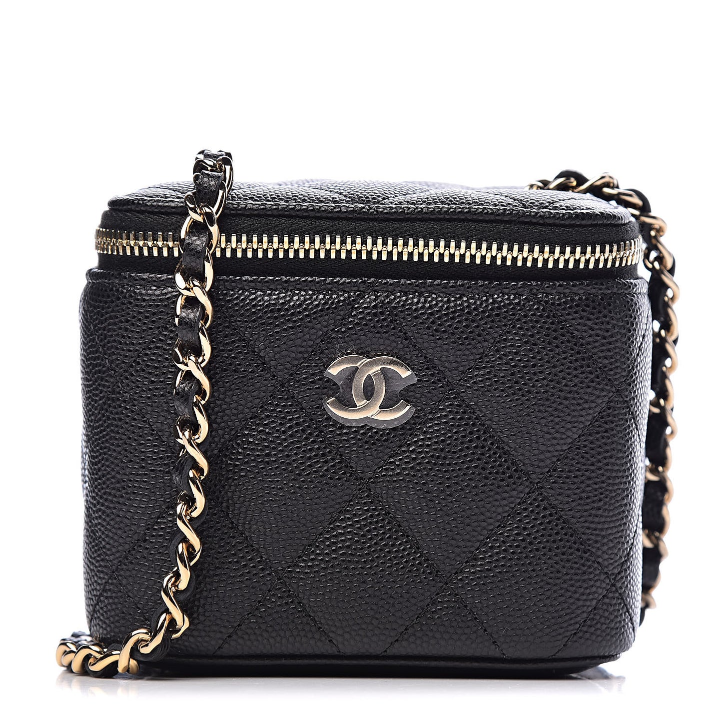 Caviar Quilted Mini Vanity Case With Chain Black