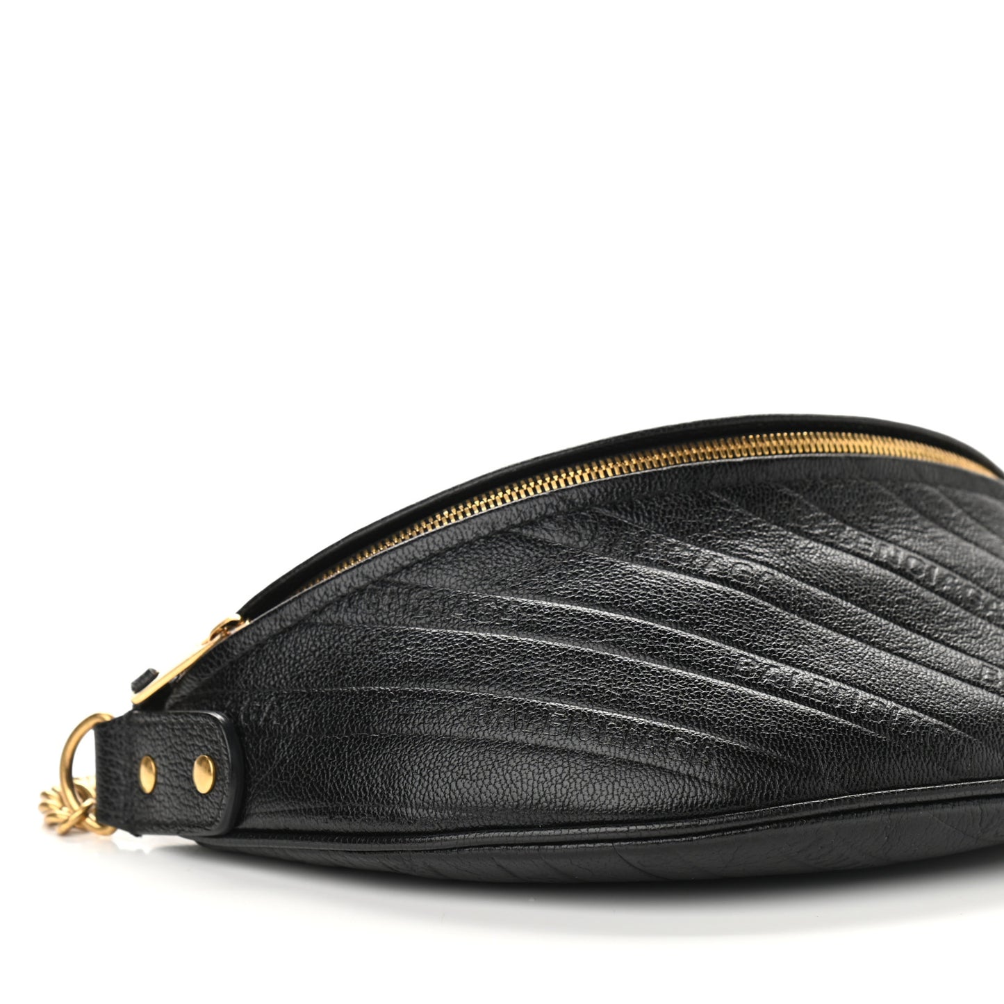 Shiny Goatskin Allover Logo Embossed XXS Souvenir Belt Bag Black