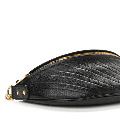 Balenciaga Shiny Goatskin Allover Logo Embossed XXS Souvenir Belt Bag Black 7 of 8