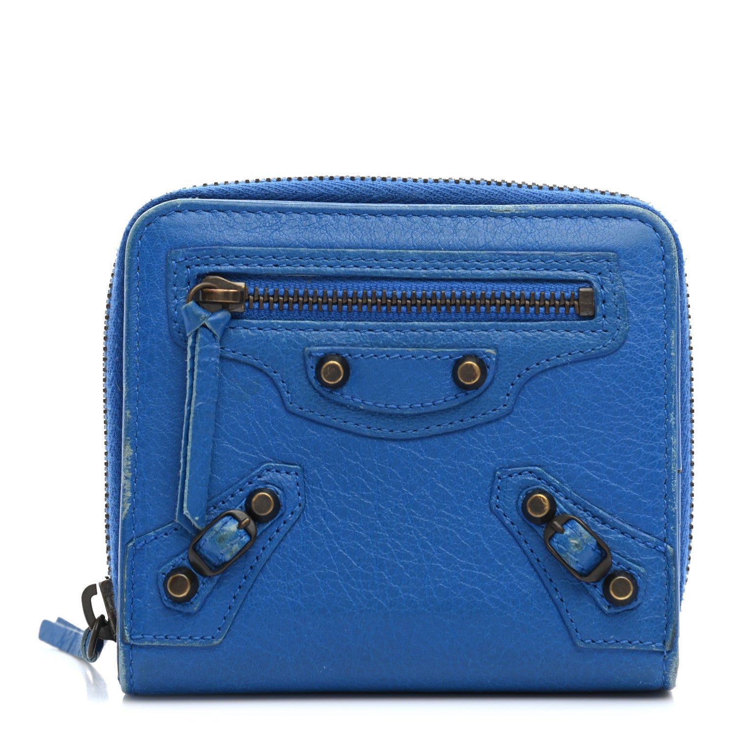 Balenciaga Agneau Classic Hardware Bill Fold Zip Wallet Bleu Lazuli 1 of 15