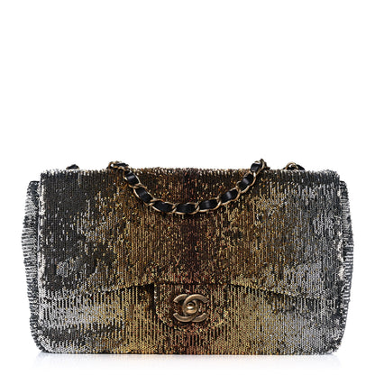 Chanel Sequin Medium Single Flap Silver Gold 1 of 10