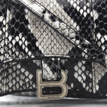 Balenciaga Shiny Calfskin Python Effect Hourglass Top Handle Bag Mini Black White 9 of 10