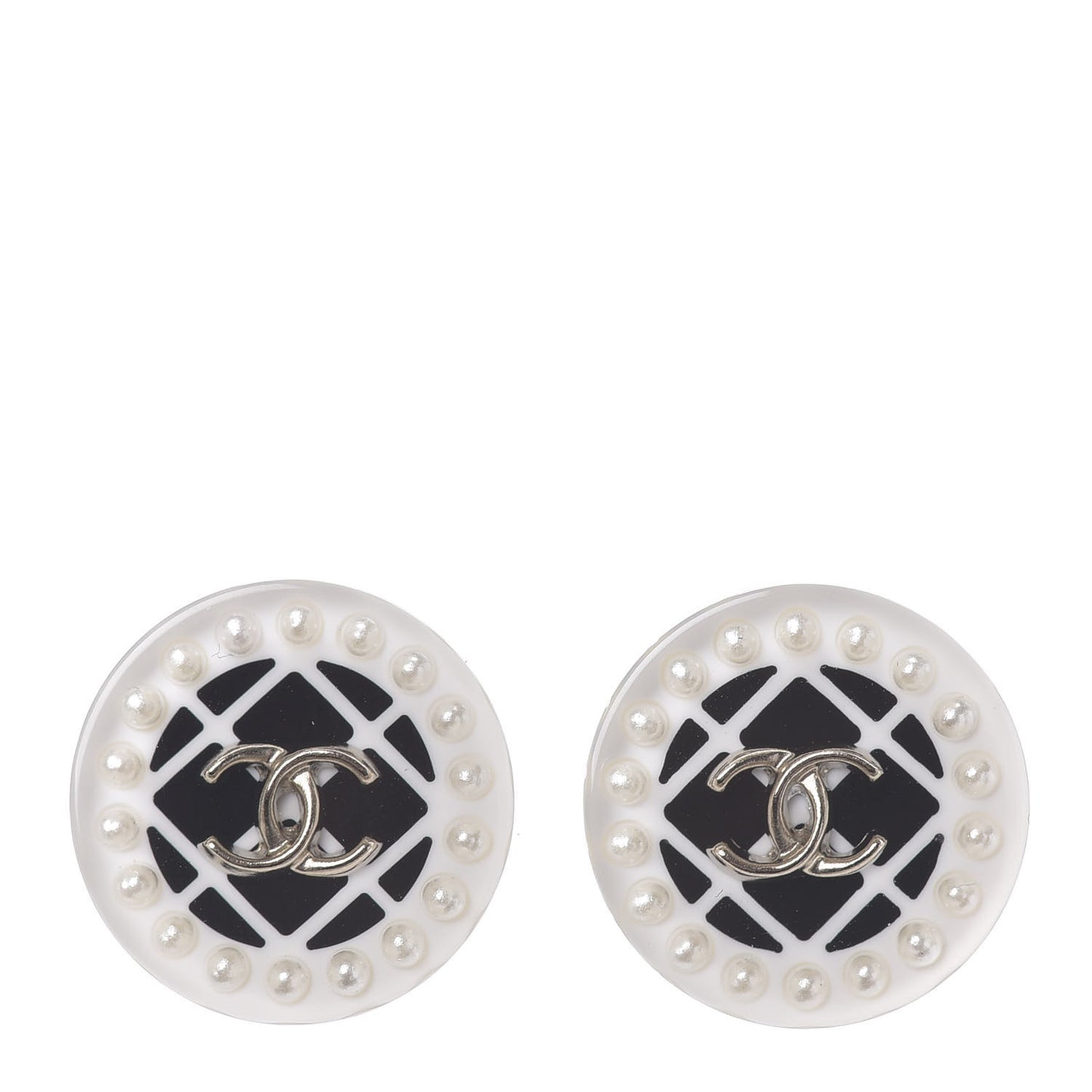 Resin Pearl CC Earrings White Black