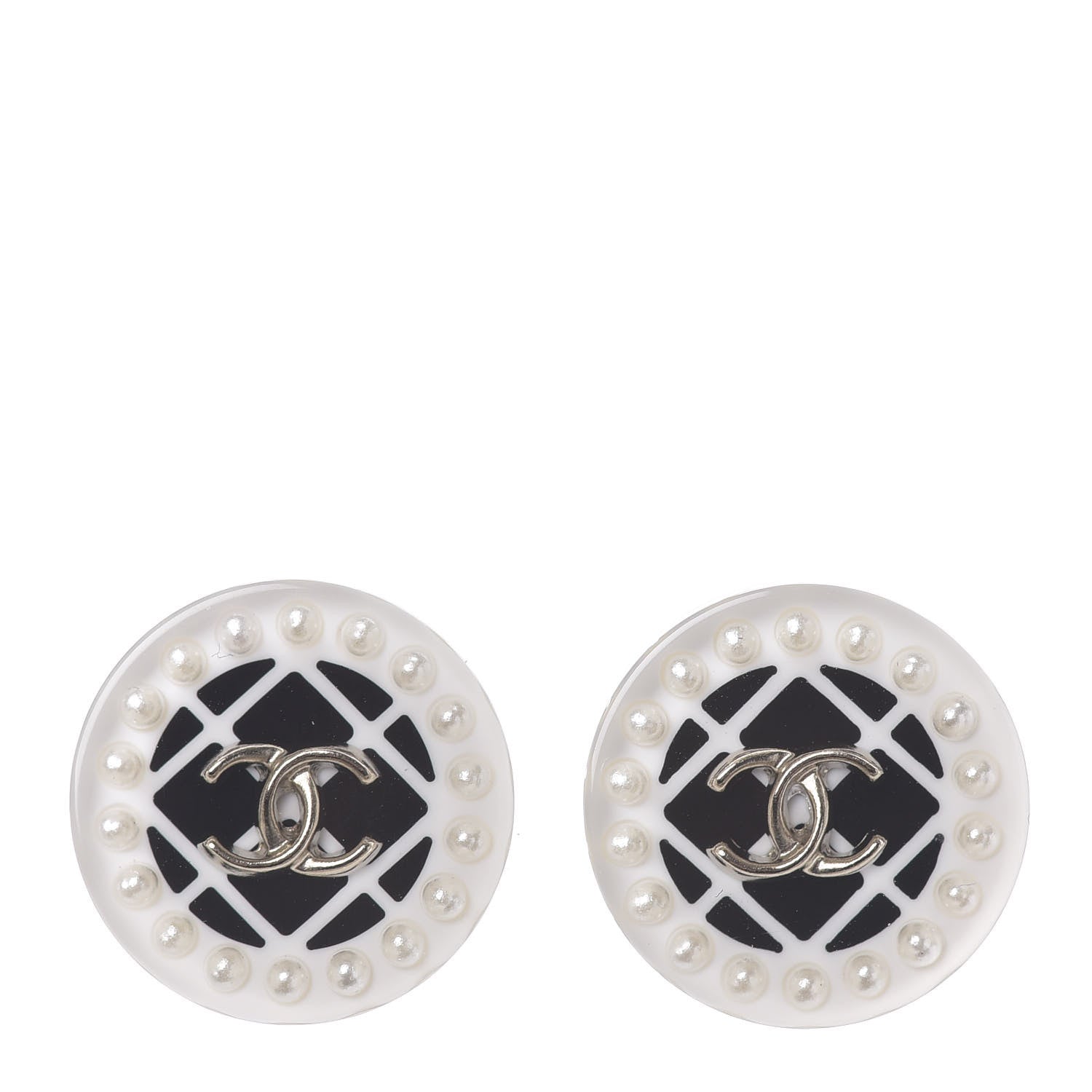 Chanel Resin Pearl CC Earrings White Black 1 of 3