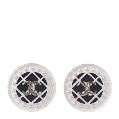 Chanel Resin Pearl CC Earrings White Black 1 of 3