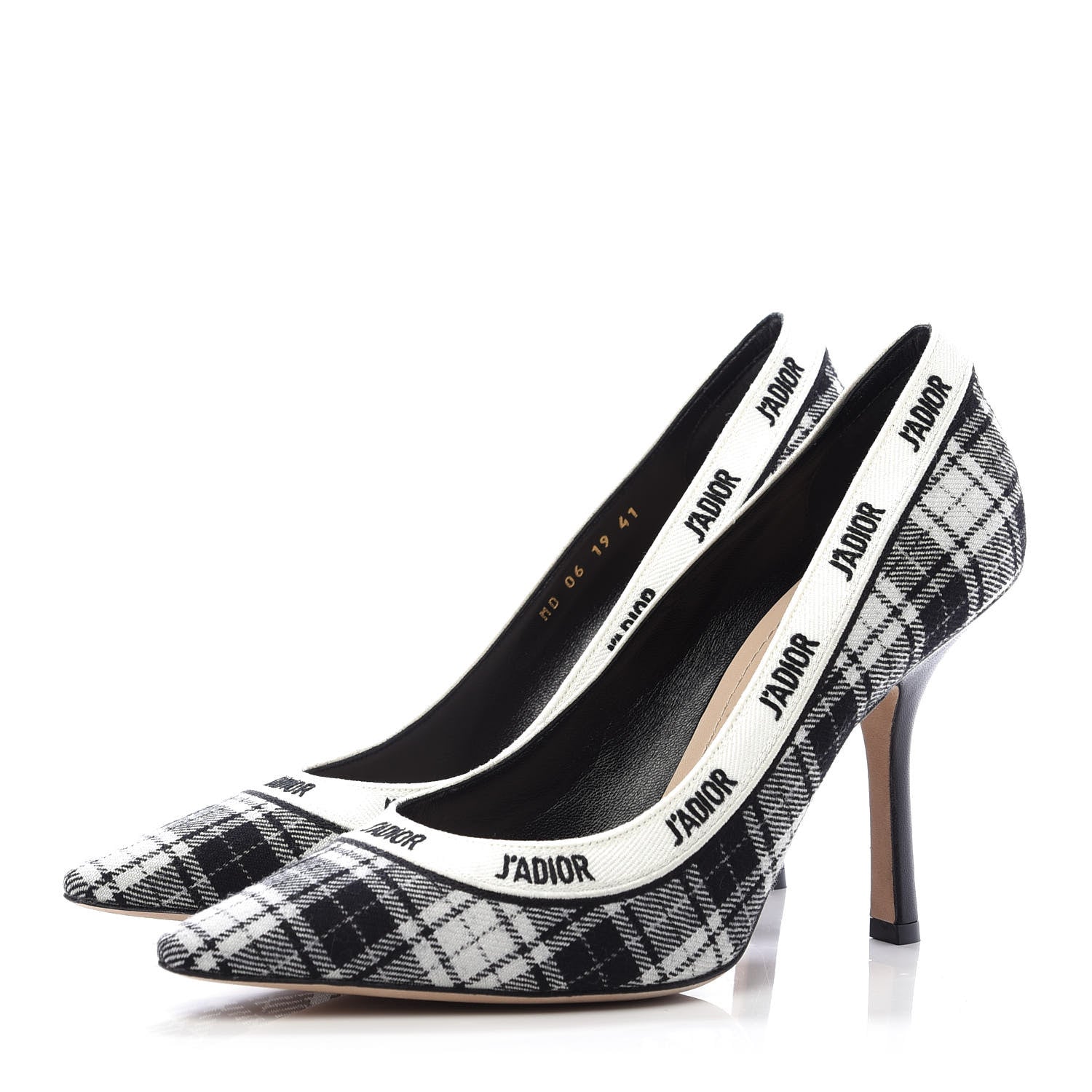 Christian Dior Canvas Ribbon Tartan Print Embroidered J'Adior 100mm Pumps 41 Black Off White 3 of 9