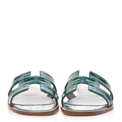 Hermes Shiny Alligator Oran Sandals 36 Emeraude 2 of 9