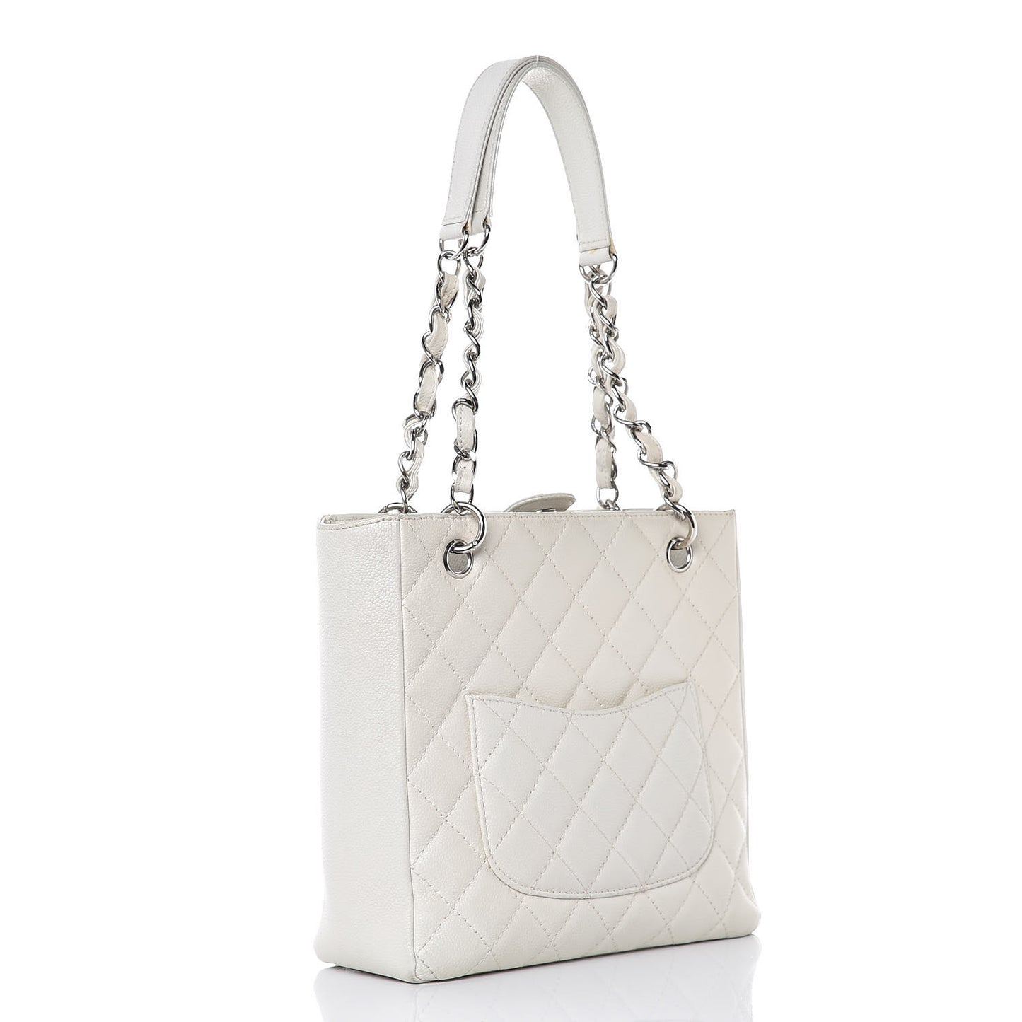 Caviar Quilted Petit Shopping Tote PST White