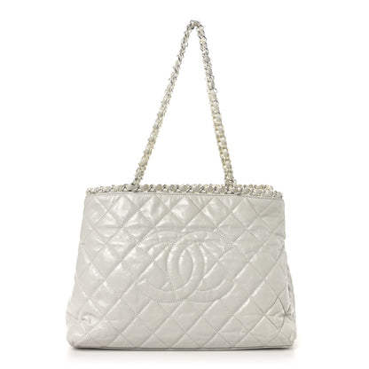 Chanel Glazed Calfskin Quilted Small Chain Me Tote Dark White 1 of 10