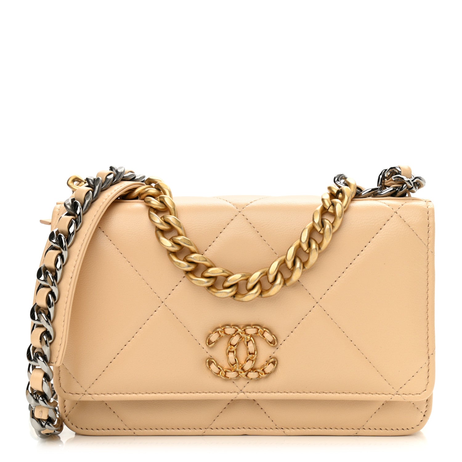 Chanel Goatskin Quilted Chanel 19 Wallet On Chain WOC Beige 1 of 14