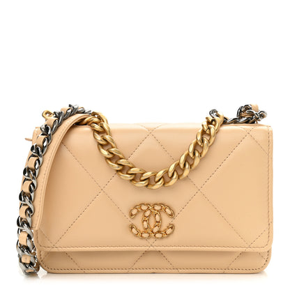 Chanel Goatskin Quilted Chanel 19 Wallet On Chain WOC Beige 1 of 14