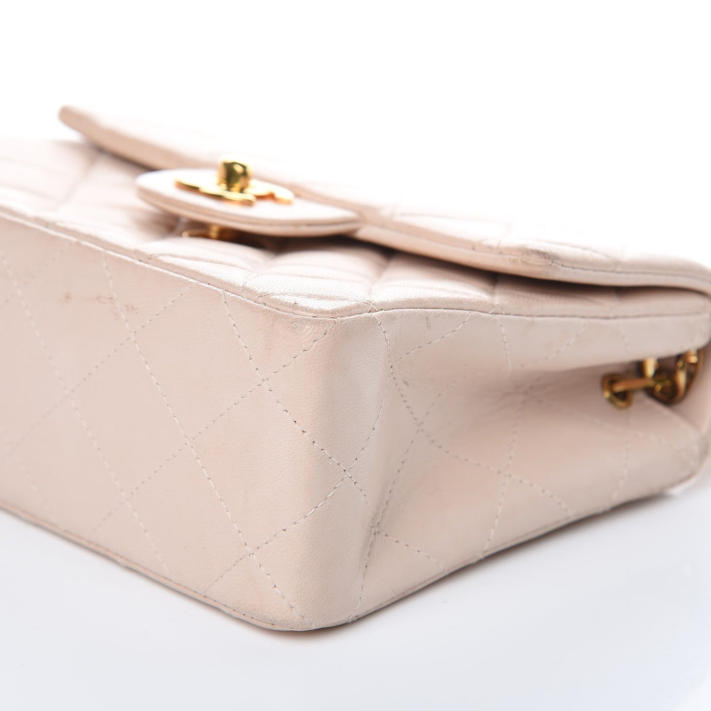 Lambskin Quilted Mini Square Flap Beige