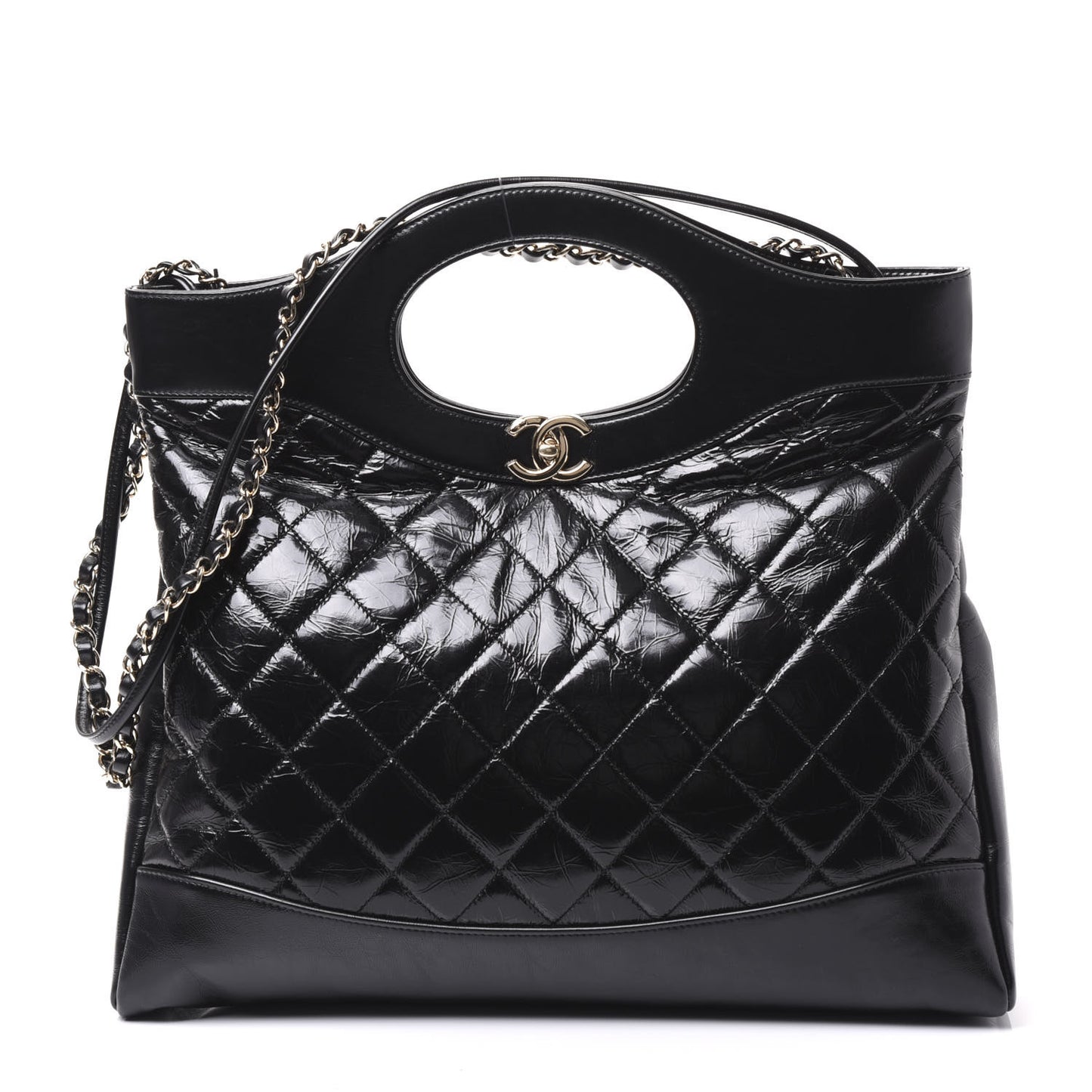 Aged Calfskin Quilted Large 31 Shopping Bag Black