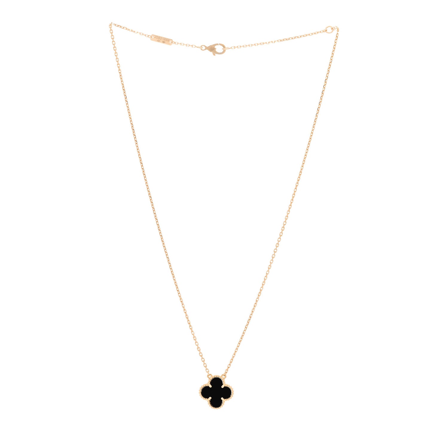 18K Yellow Gold Black Onyx Vintage Alhambra Pendant Necklace