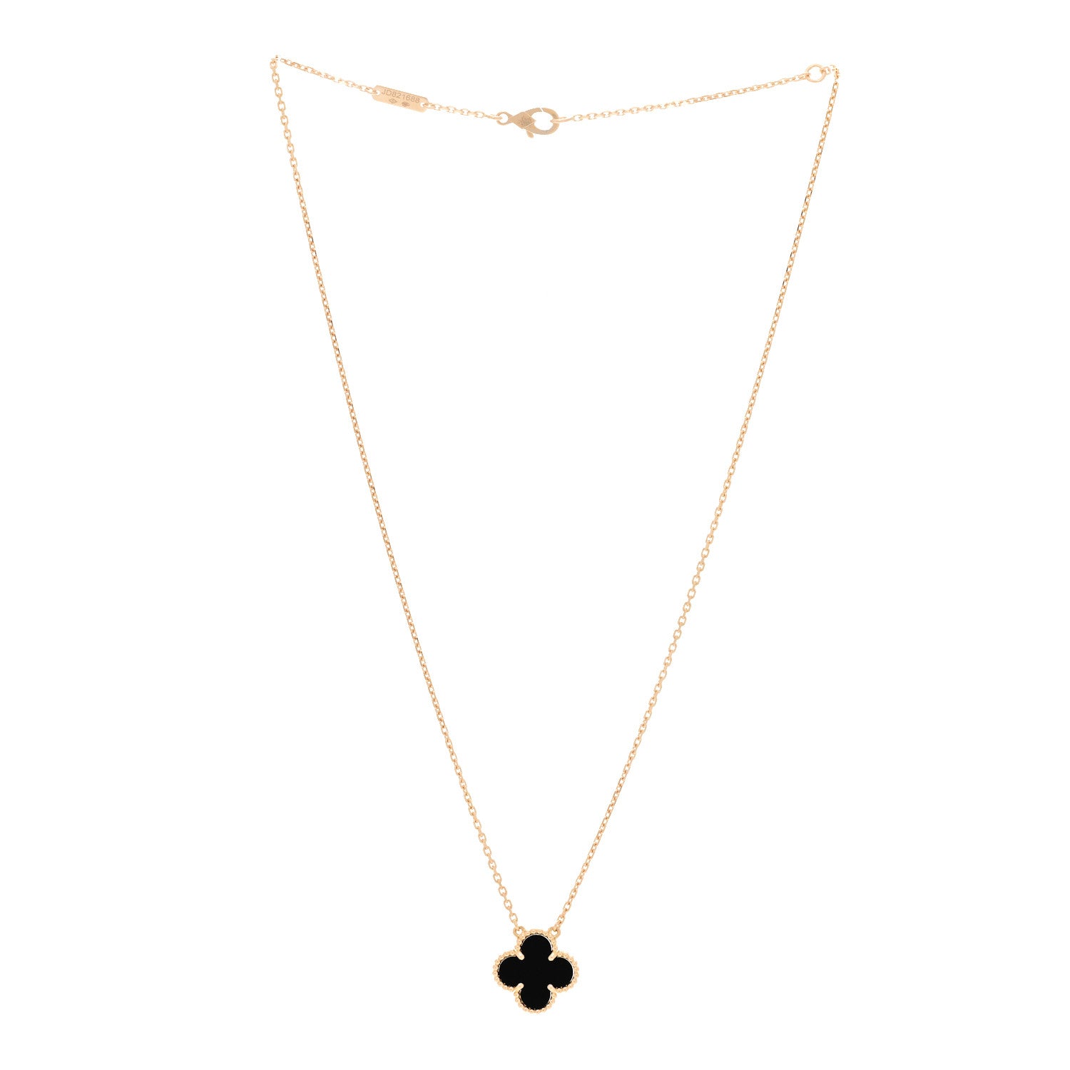 Van Cleef & Arpels 18K Yellow Gold Black Onyx Vintage Alhambra Pendant Necklace 3 of 5