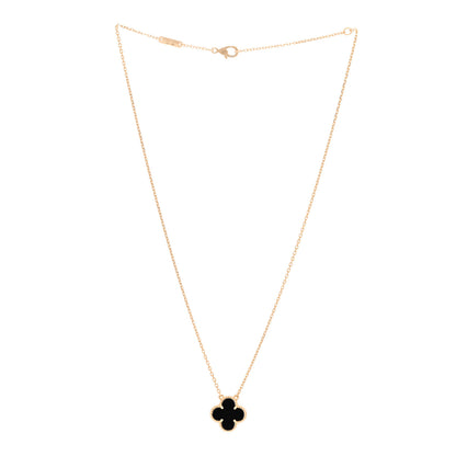 Van Cleef & Arpels 18K Yellow Gold Black Onyx Vintage Alhambra Pendant Necklace 3 of 5