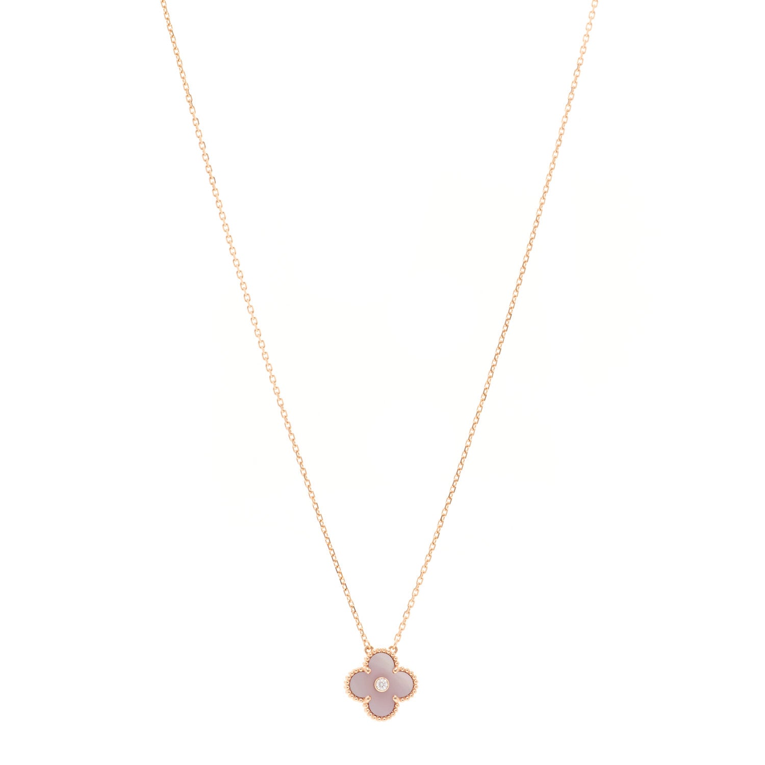 Van Cleef & Arpels 18K Rose Gold Diamond Pink Mother of Pearl Vintage Alhambra Pendant Necklace 1 of 5
